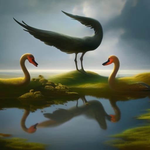 Swans Reflecting: A Dark Fantasy Concept Art