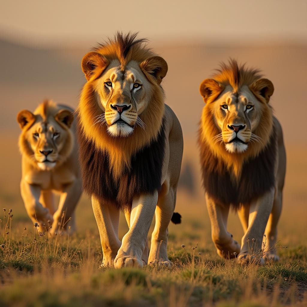 Majestic Lion Pride Roaming the Savanna