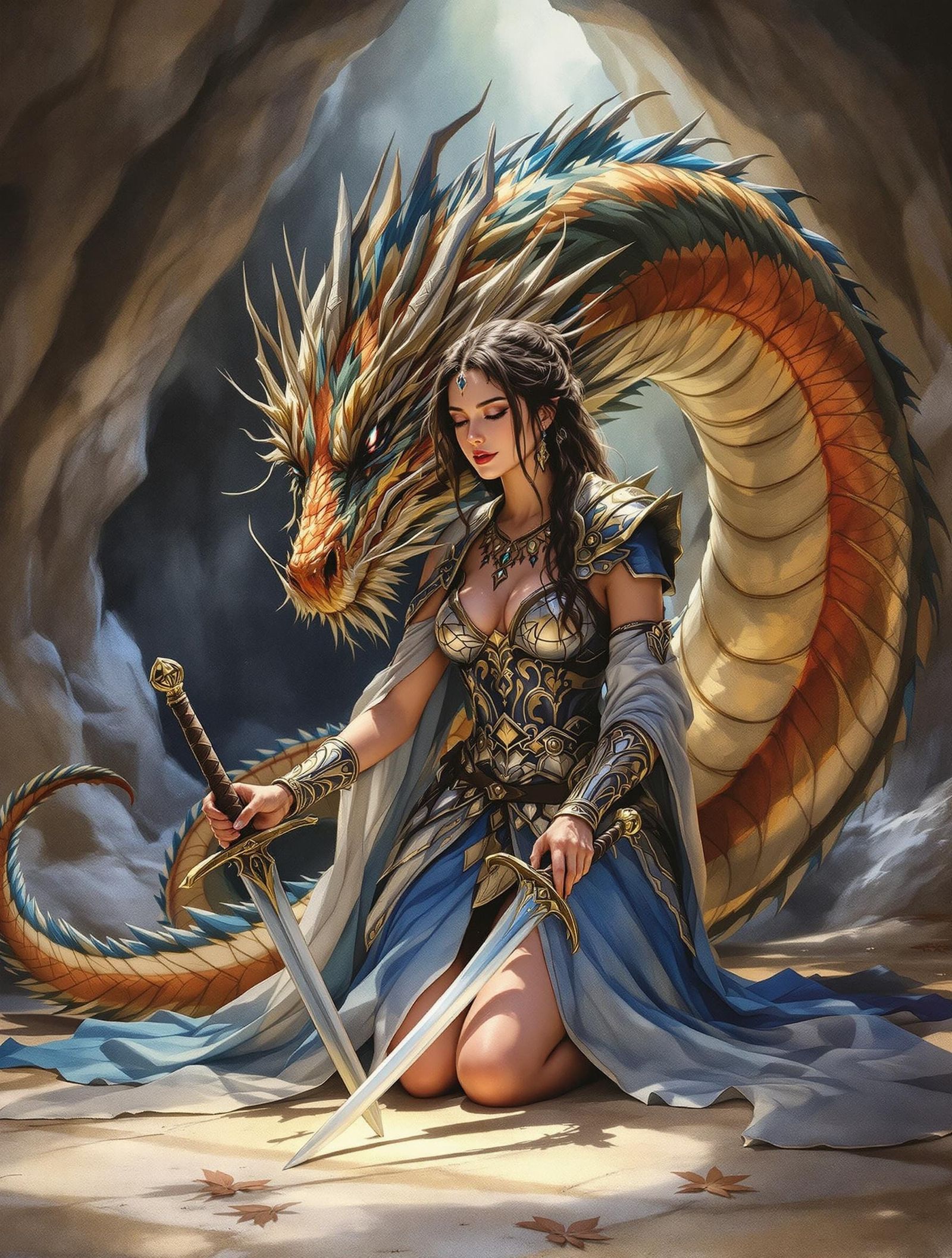 Ancient Female Warrior Surrenders to Majestic Dragon in Vibr...