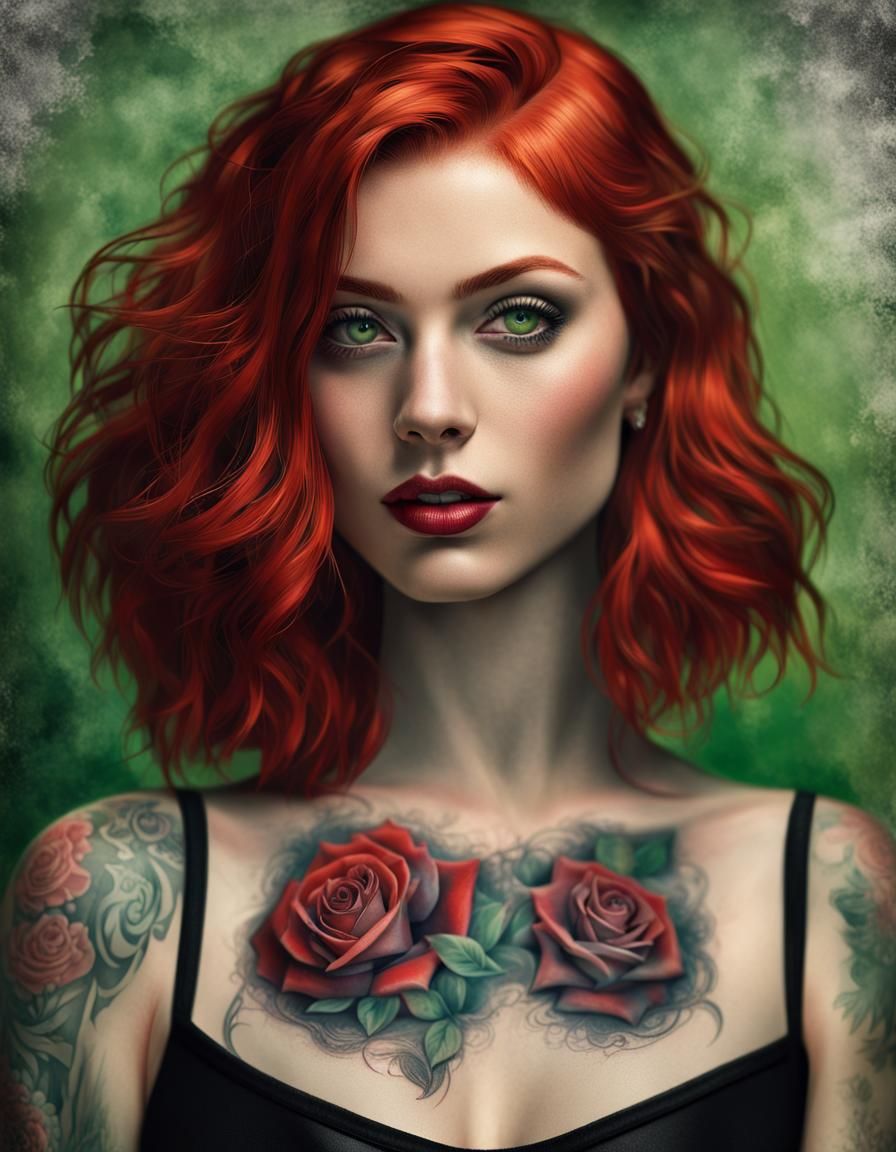Beautiful Woman with Rose Tattoo: Hyperrealistic Photo