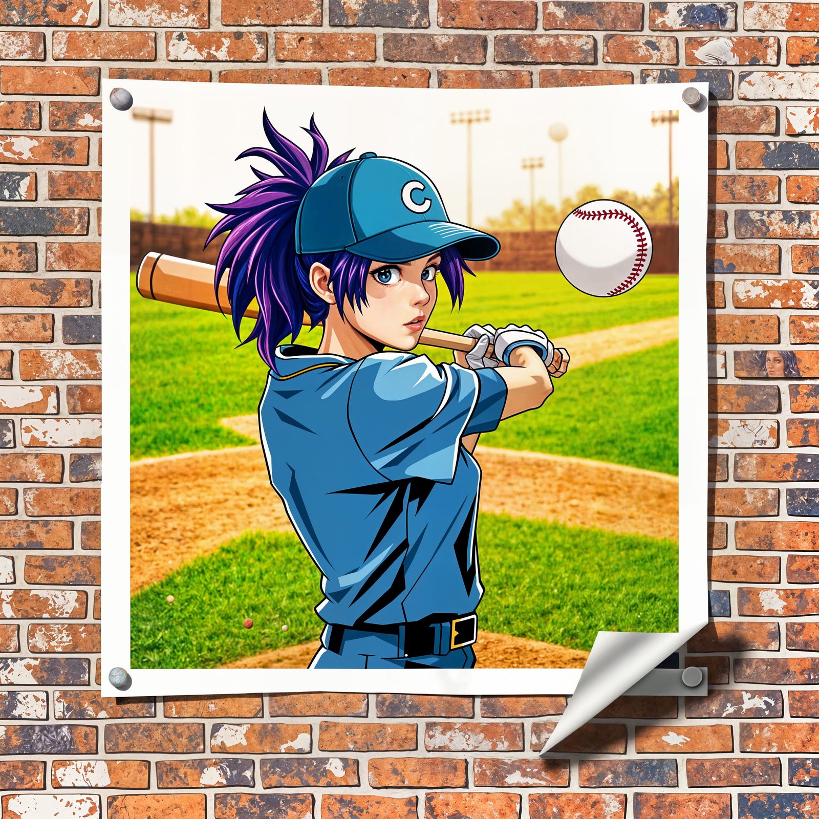 Cyclops Baseball Player Poster on Brick Wall