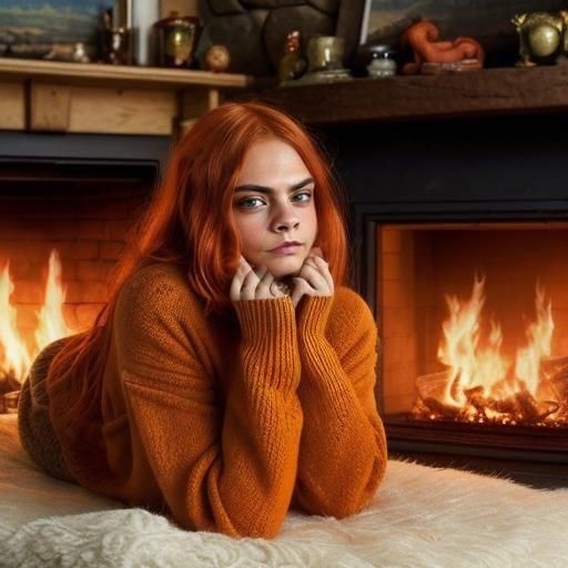 Cara Delevingne with Red Hair in Cozy Cottage