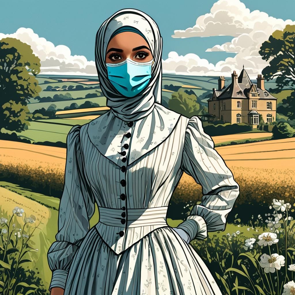 Vintage Comic: Victorian Woman in English Countryside