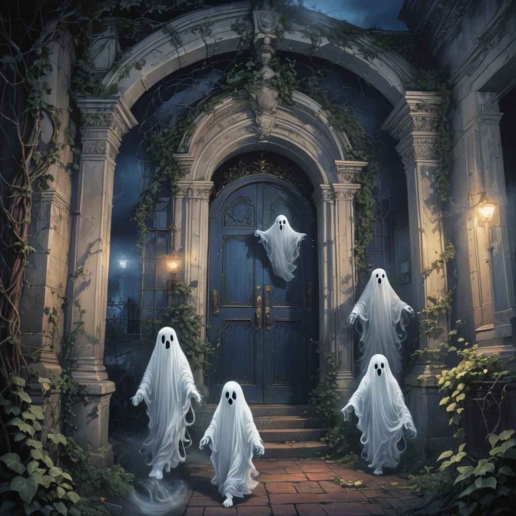 Ethereal Ghosts in Haunted House Concept Art