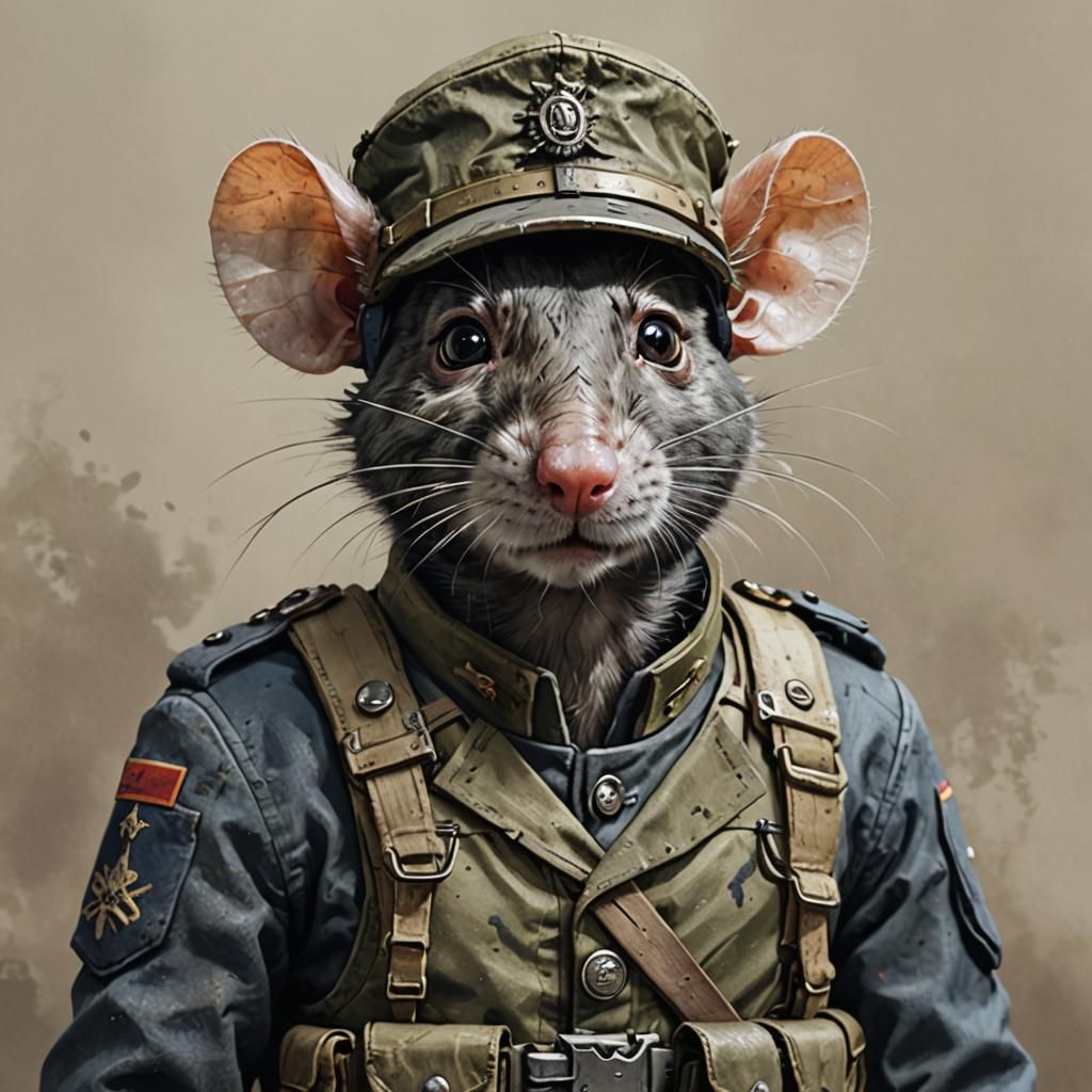 Tired Rat Soldier: A Humorous Anthropomorphic Image