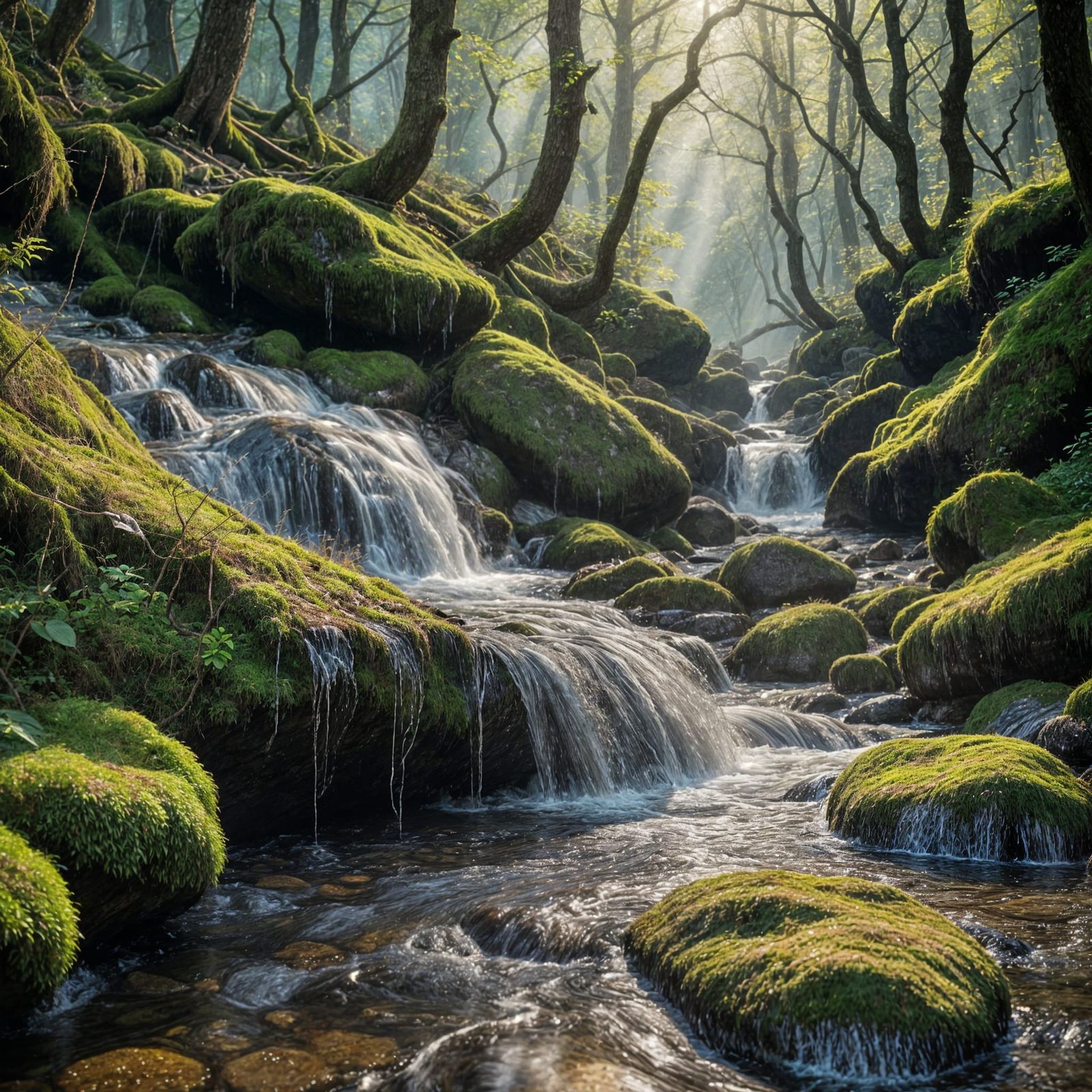 Rushing Water in a Forest Stream