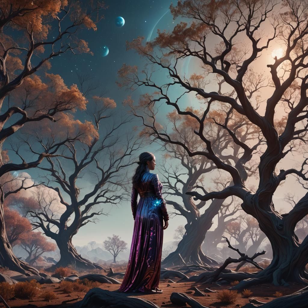 Hologram of Pregnant Woman on Distant Planet