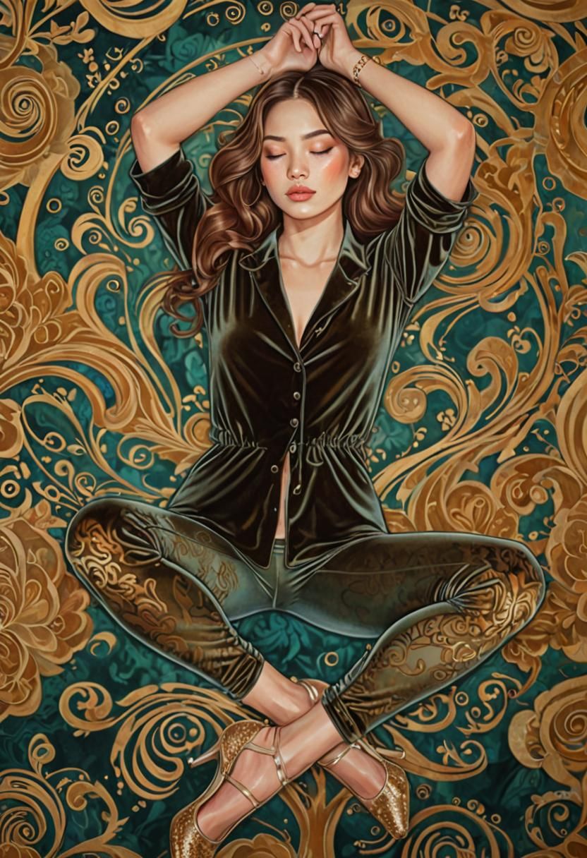 Girl Sleeping in Velvet: Dreamy Digital Art