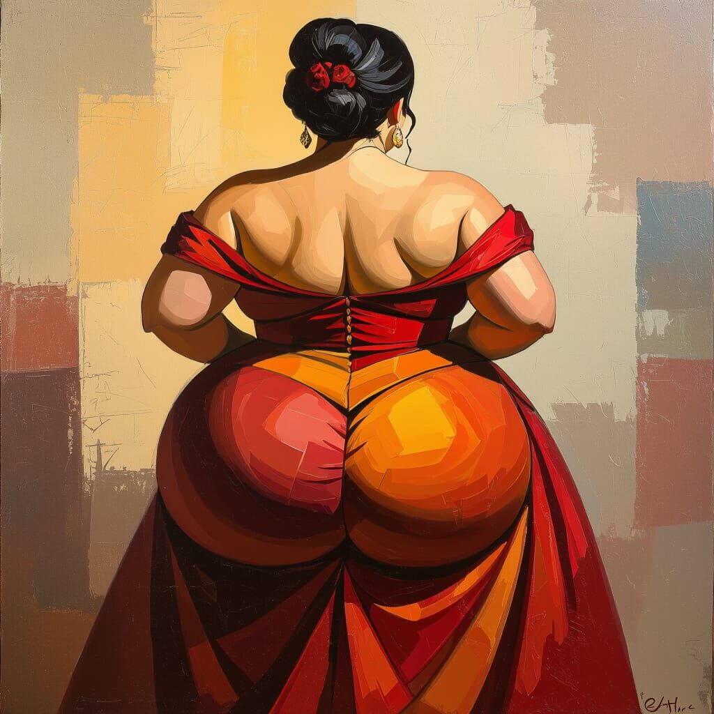 Voluptuous Figure in Flowing Gown, Botero Style