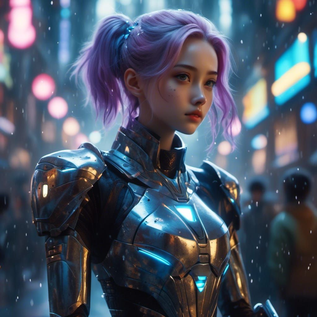 Iridescent Robot Woman in Anime Style