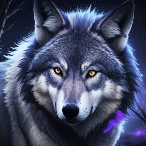 Surreal Wolf Integrated with Starry Night Sky