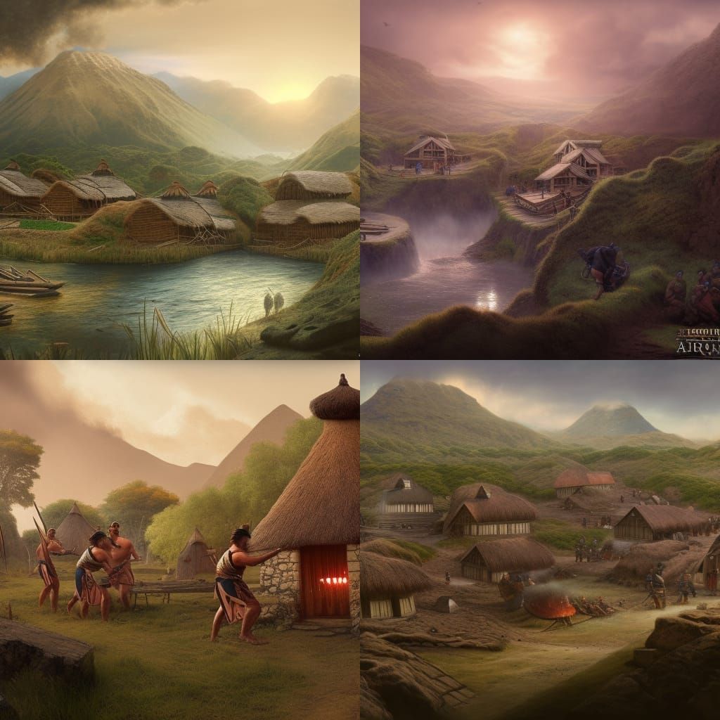 Maori Village Under Attack: Detailed Matte Painting