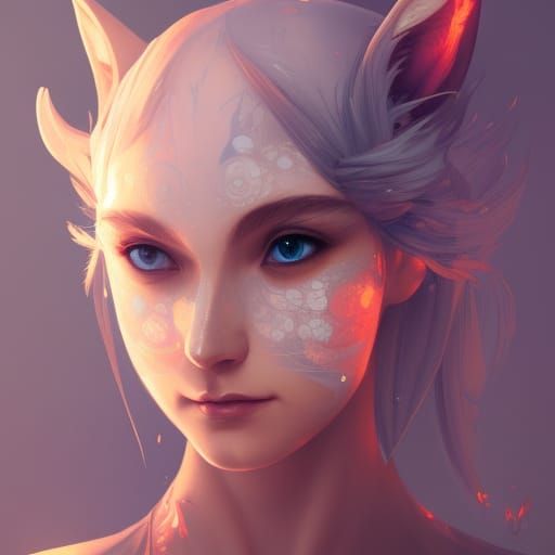 Fairy Kitsune Portrait in Hyperdetailed Style