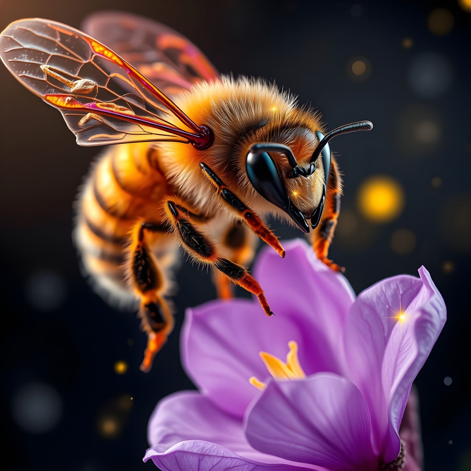 Vibrant Honey Bee in Whimsical Flight