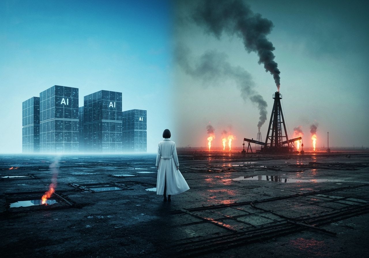 Dystopian Horizon: AI City vs. Oil Field