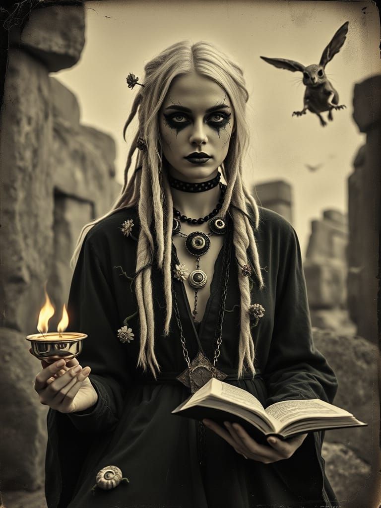 Surreal Druid Ritual at Stonehenge in Grotesque Style