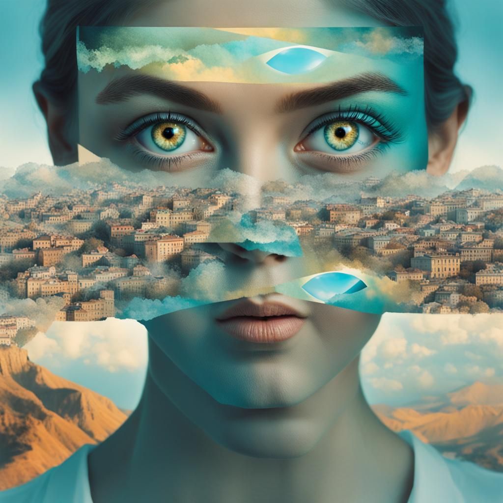 Surreal Portrait of a Woman with Mismatched Eyes