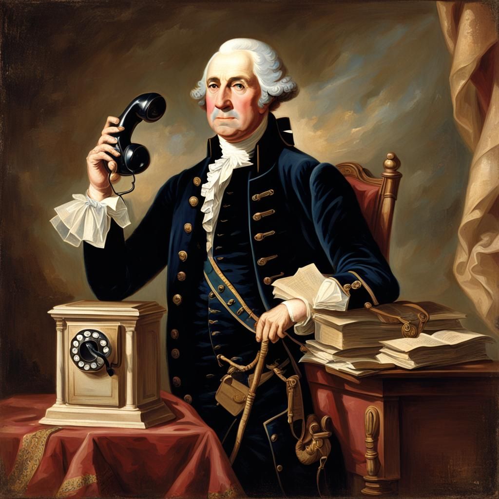 A historical photo of George Washington holding a wall mount...