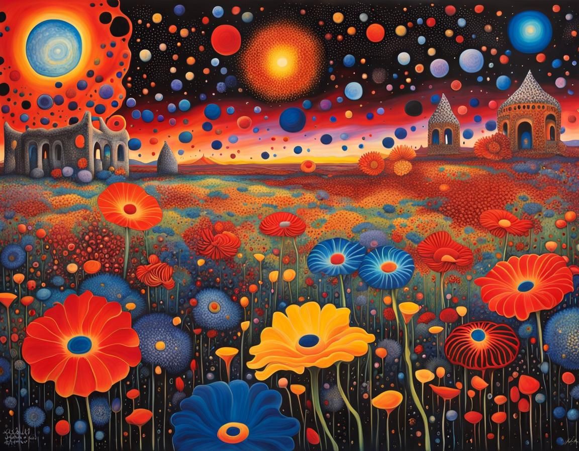 Cosmic Flowers in Expressionist Landscape