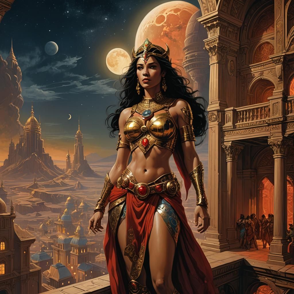 Dejah Thoris on Martian Balcony in Baroque Sci-Fi