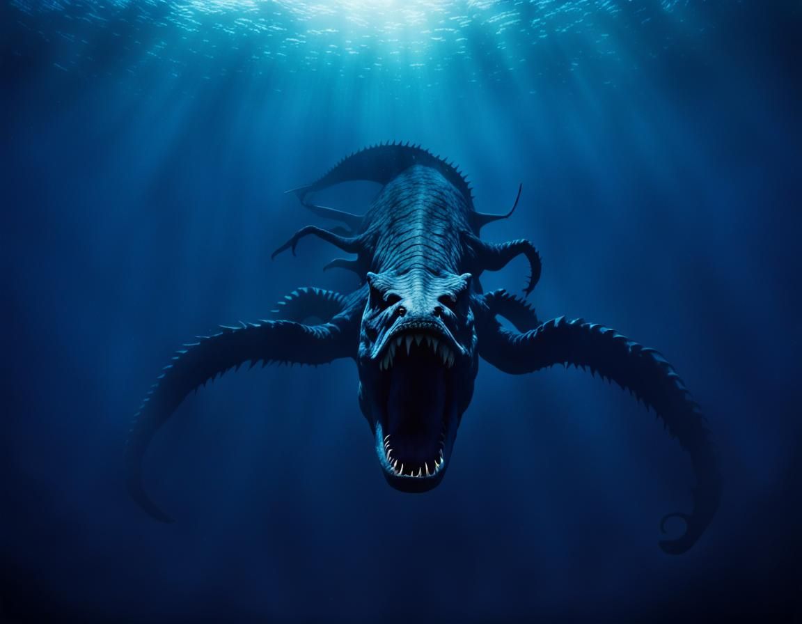 Gigantic Sea Serpent Silhouette in Deep Blue