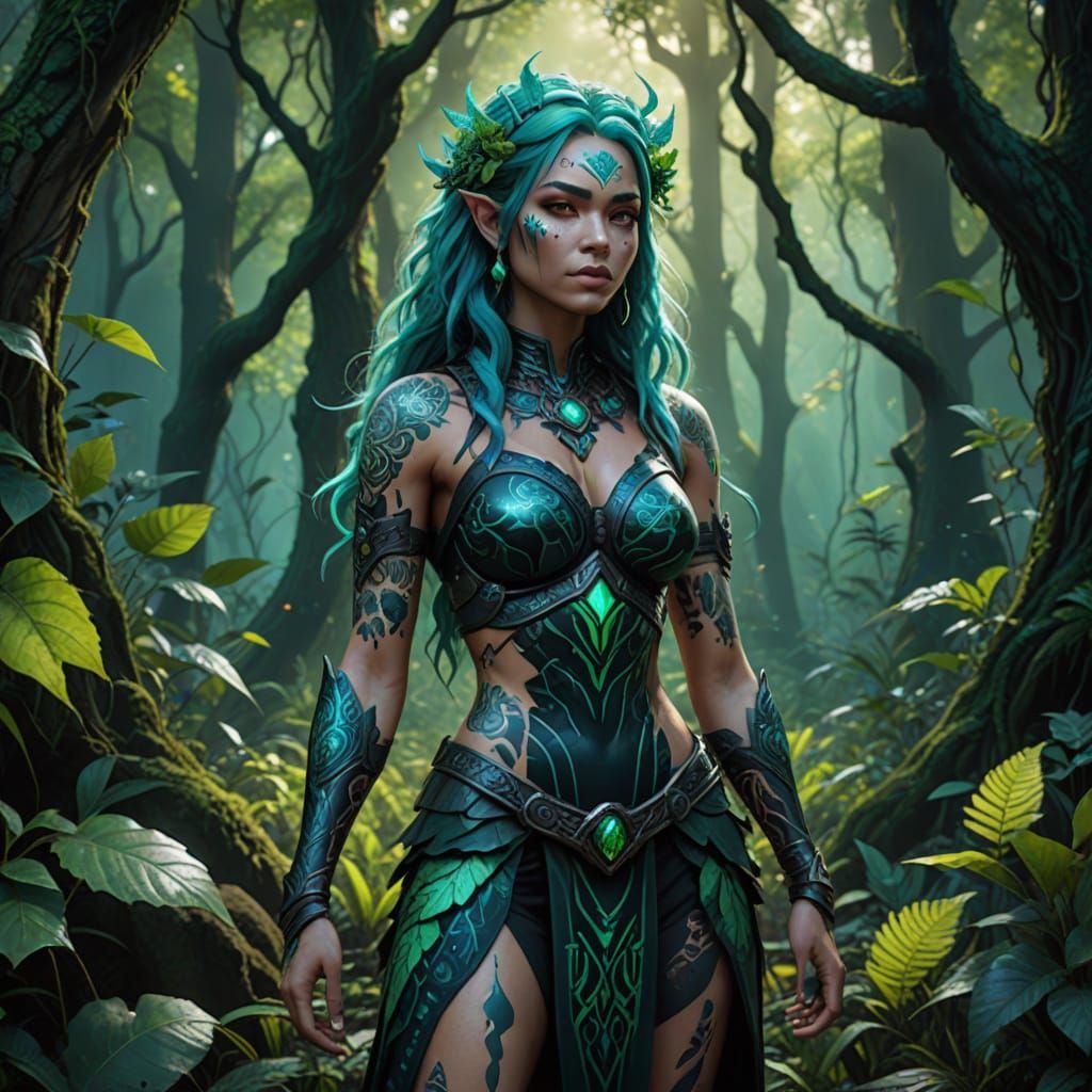 Earth Goddess Concept Art with Fiery Green Hair