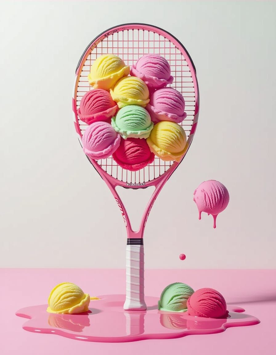 Surreal Tennis Racket Ice Cream Composition