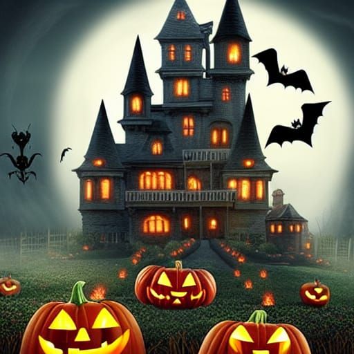 Spooky Halloween Castle Digital Matte Painting