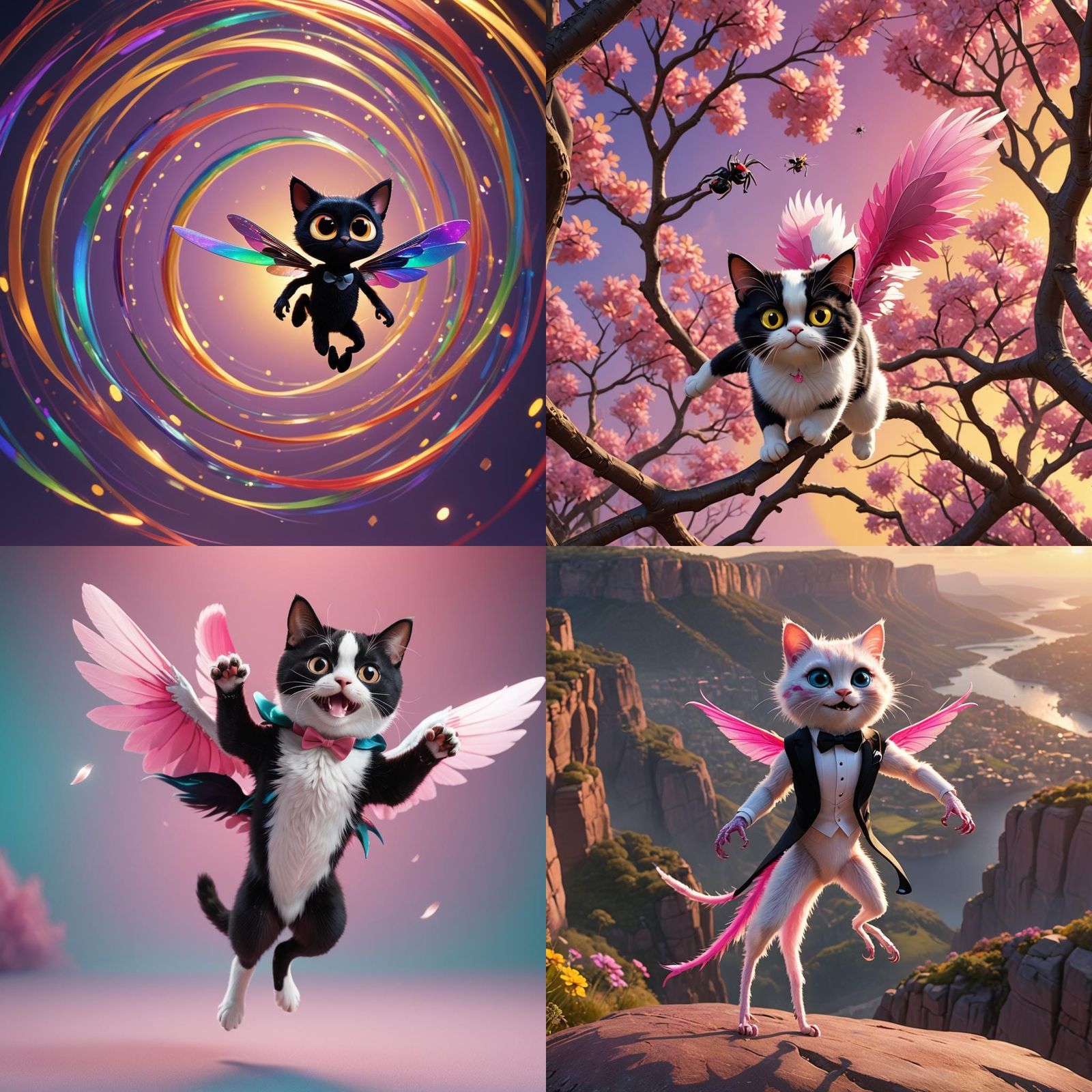 Winged Tuxedo Cat and Jumping Spider Hybrid