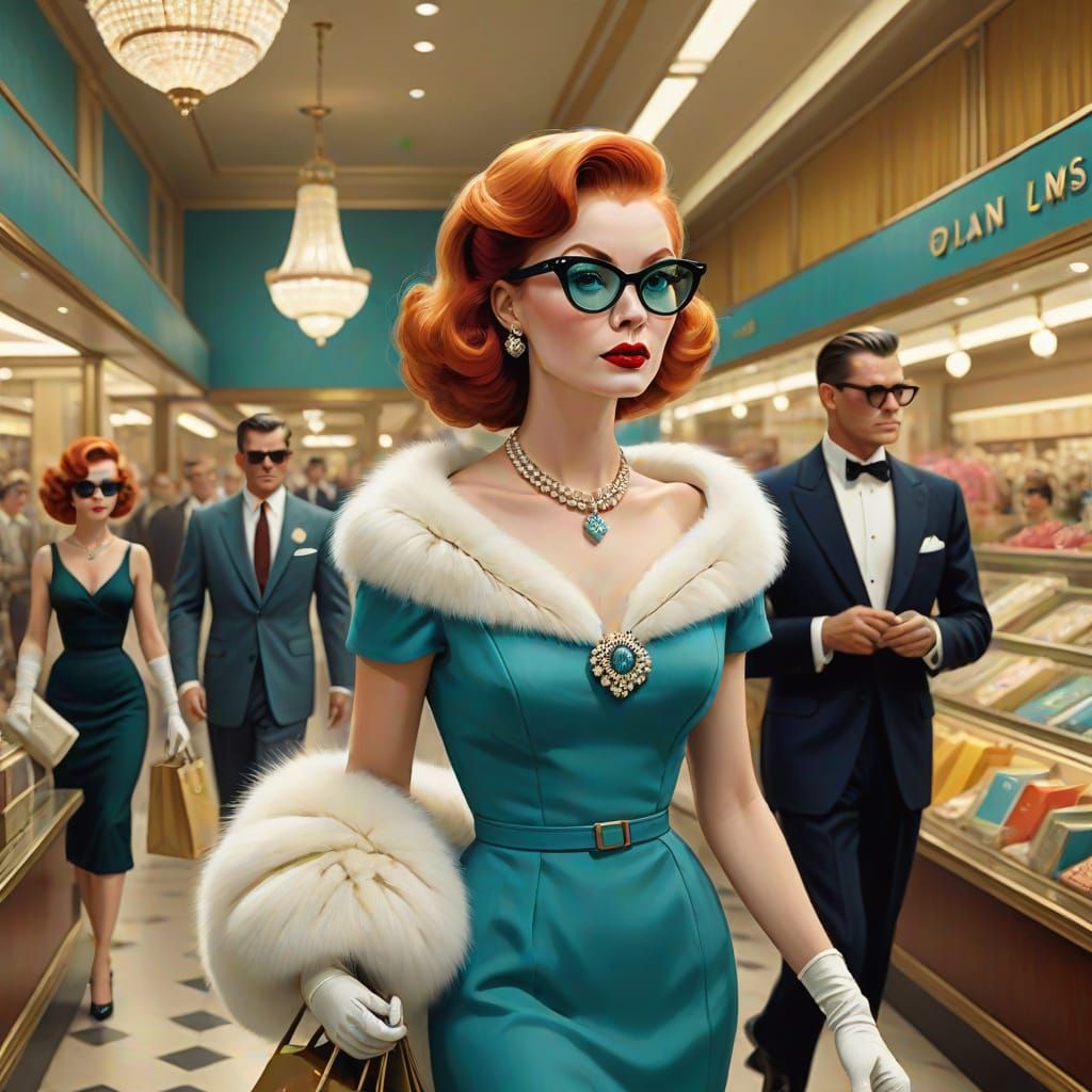 1950s Starlet Shopping in Gouache Style