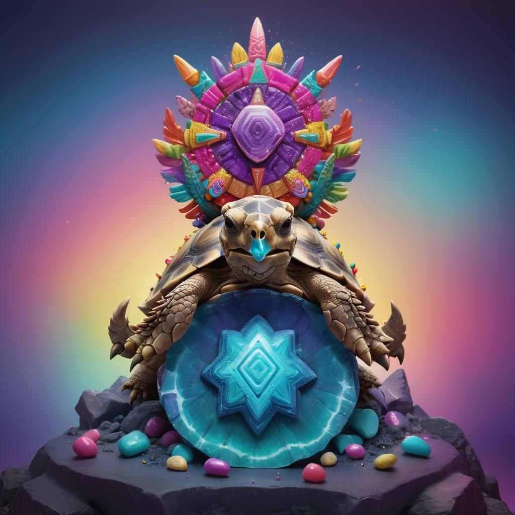 Aztec Tortoise with Geode in Byzantine Art Style