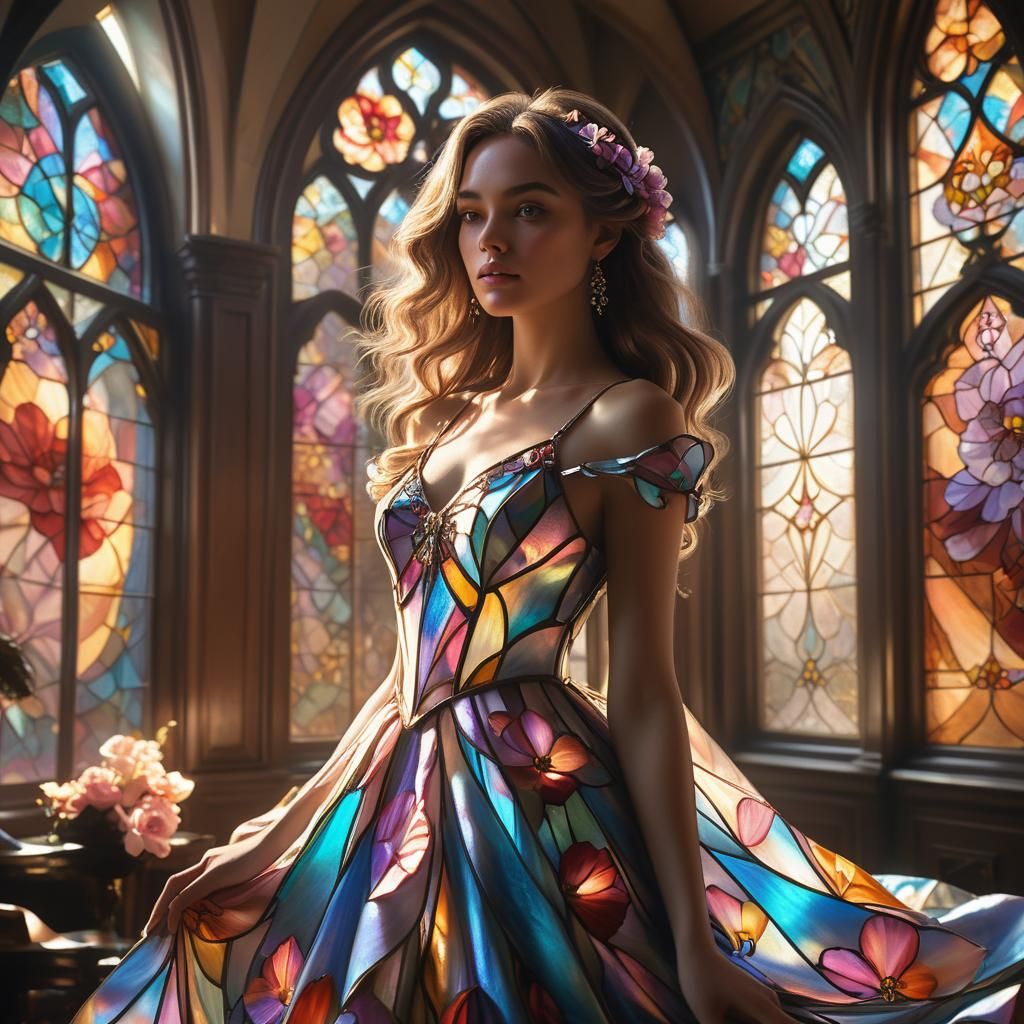 Flower Dress in Ornate Bedroom, Fantasy Art