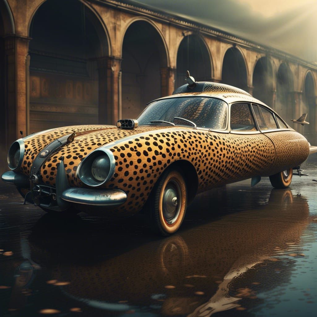 Cheetah Print Car with Submarine Fin and Wings