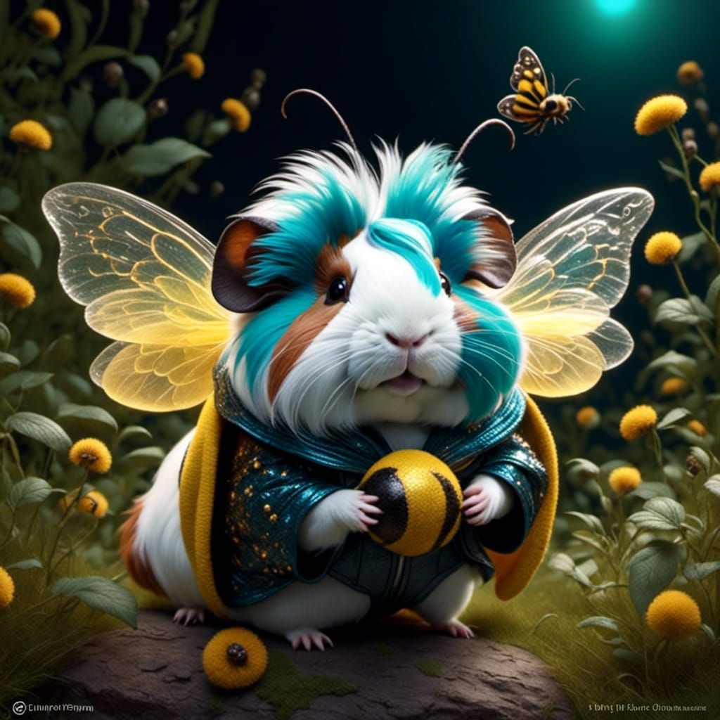 Guinea Pig Bumble Bee in Fuzzy Chibi Style