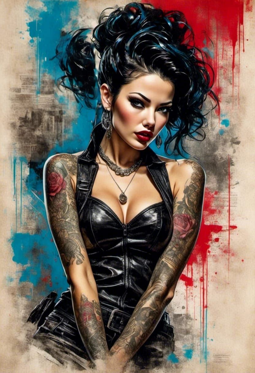 Retro Cyberpunk Pinup Girl in Rockabilly Style