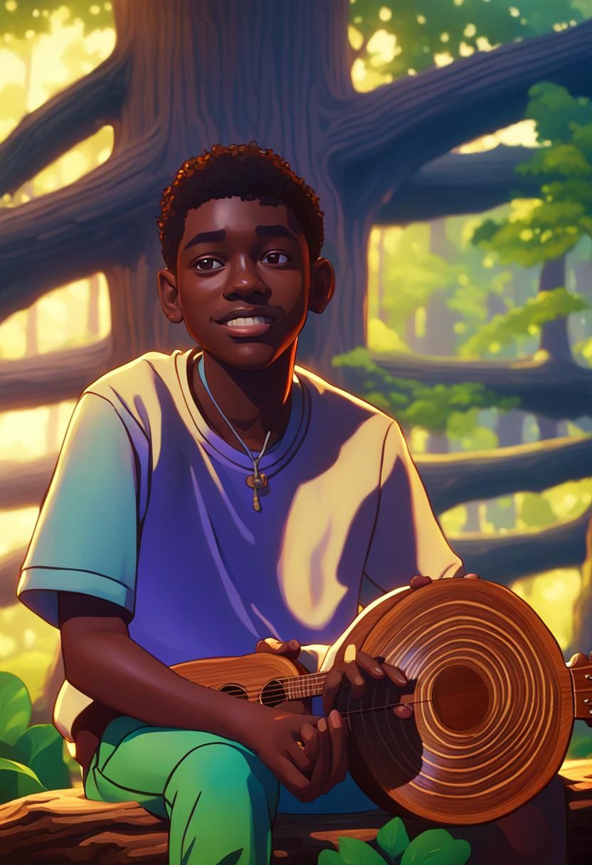 Fantasy Forest Teen with Intricate Ukulele