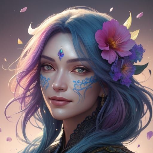 Woman's Subtle Smile Admiring a Wilting Flower