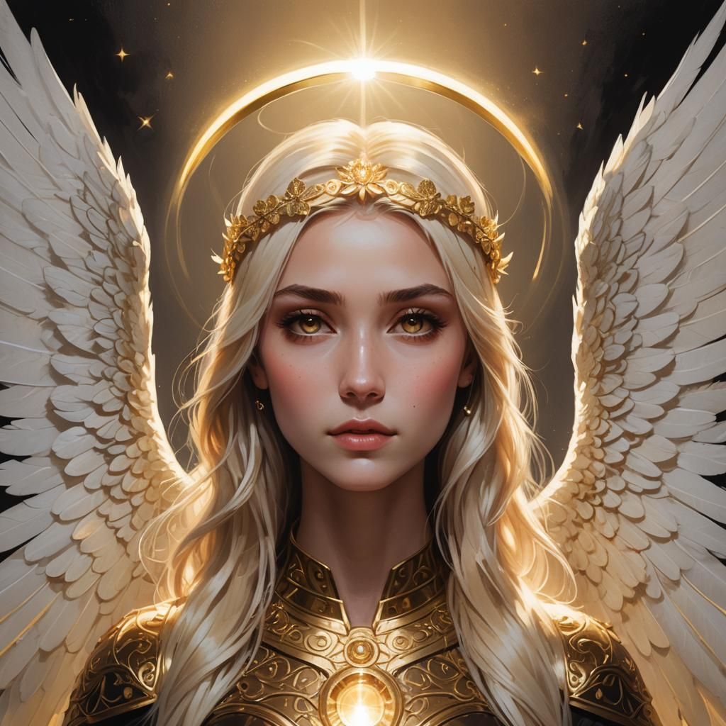 Angelic Blonde Girl with Halo and Wings