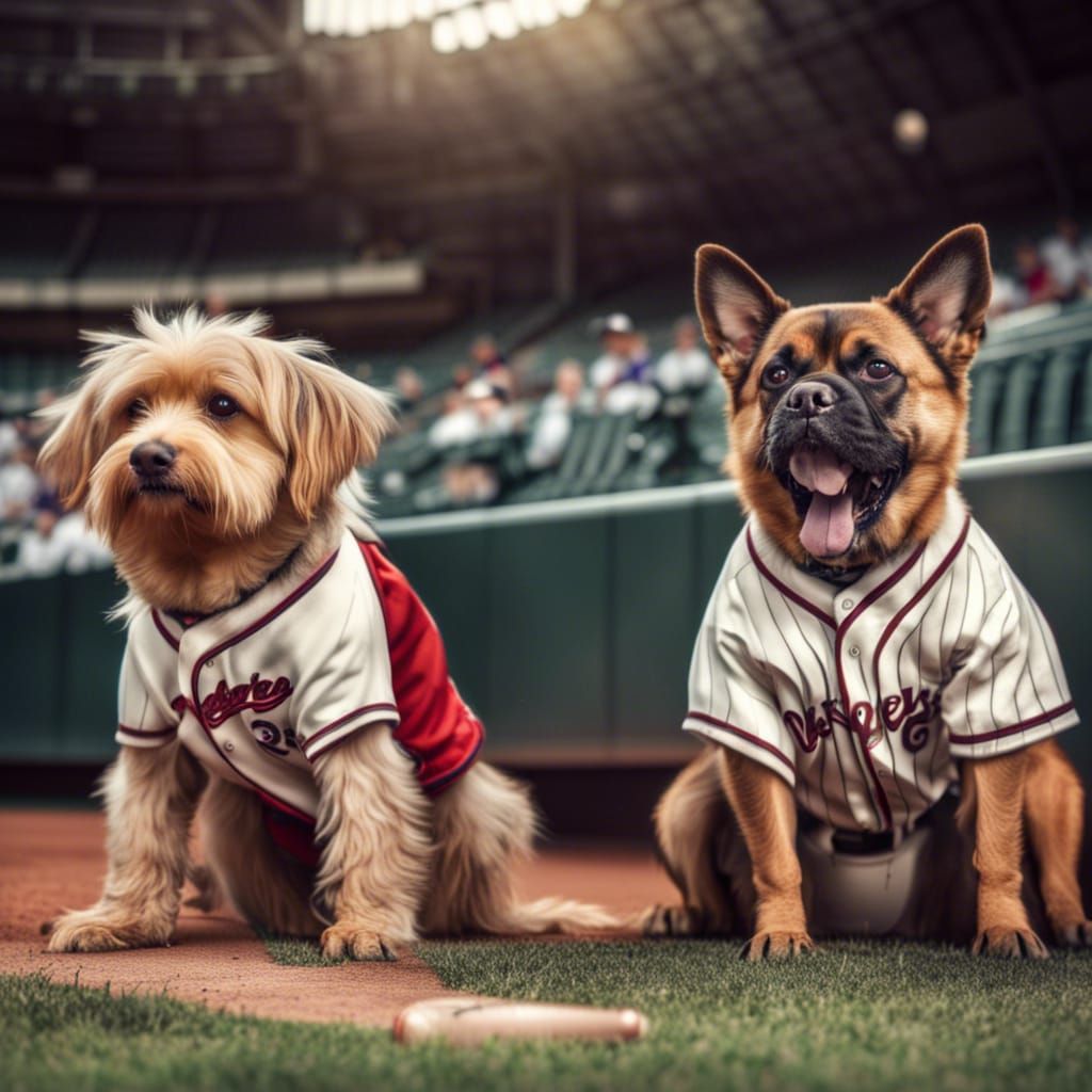 Dogs Playing Baseball in Stadium, HDR 8K