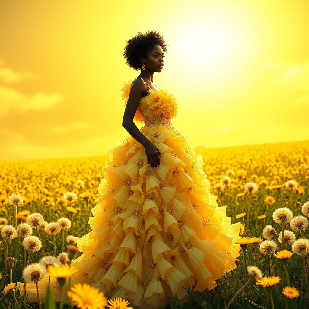 Regal Woman in Dandelion Field