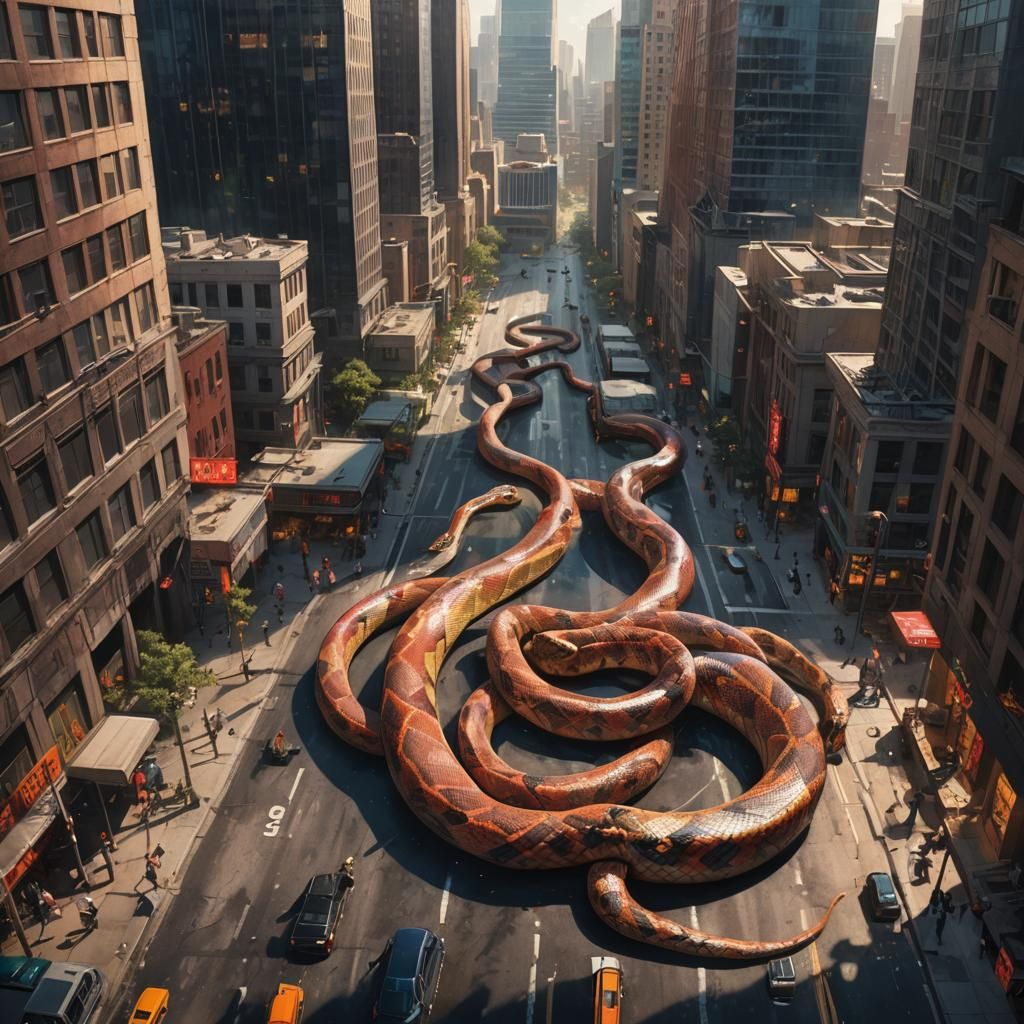 Giant Snake Slithers Through City: Hyperrealistic Concept Ar...
