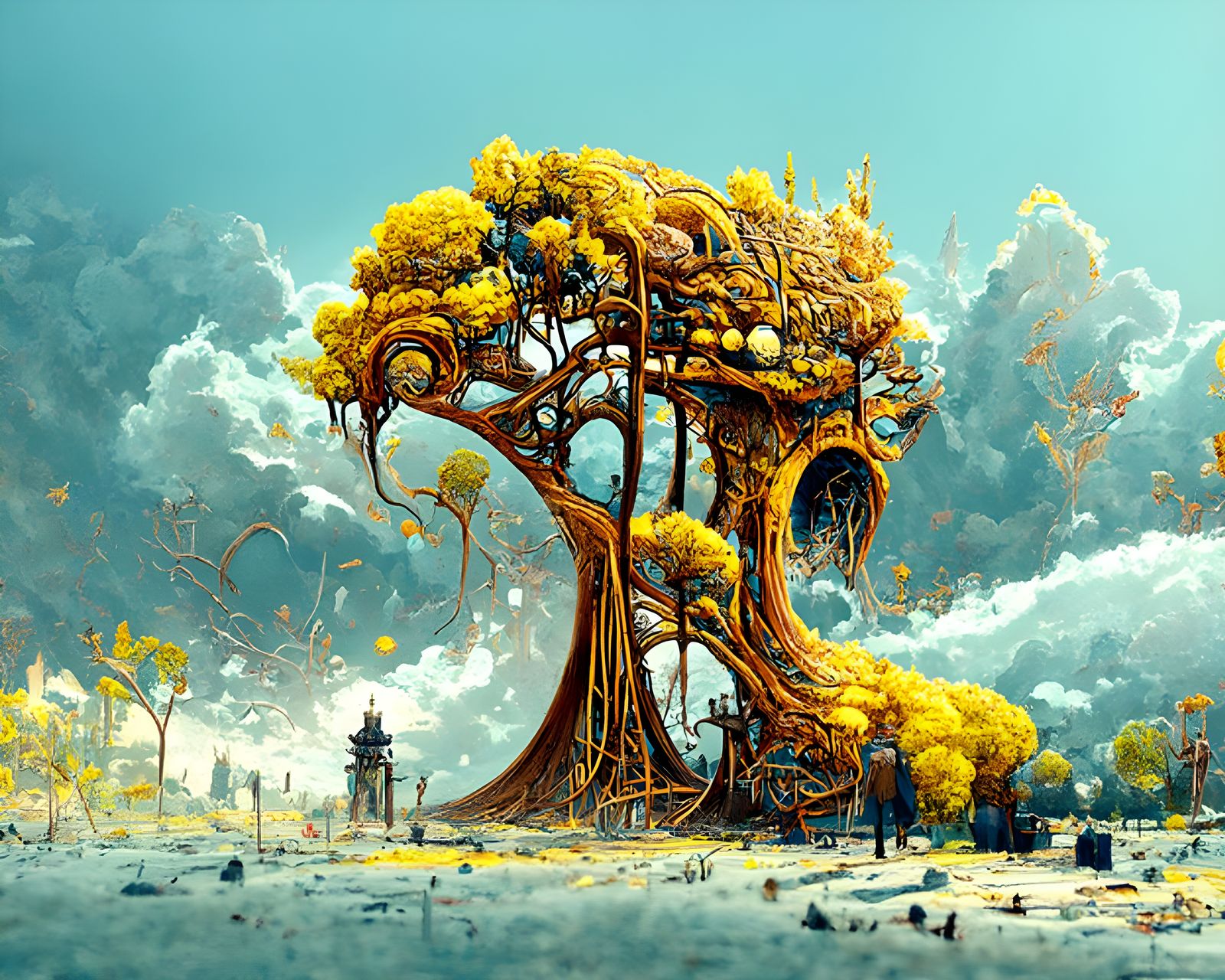 Epic Mystic Tree Garden: Hyperrealistic Digital Painting