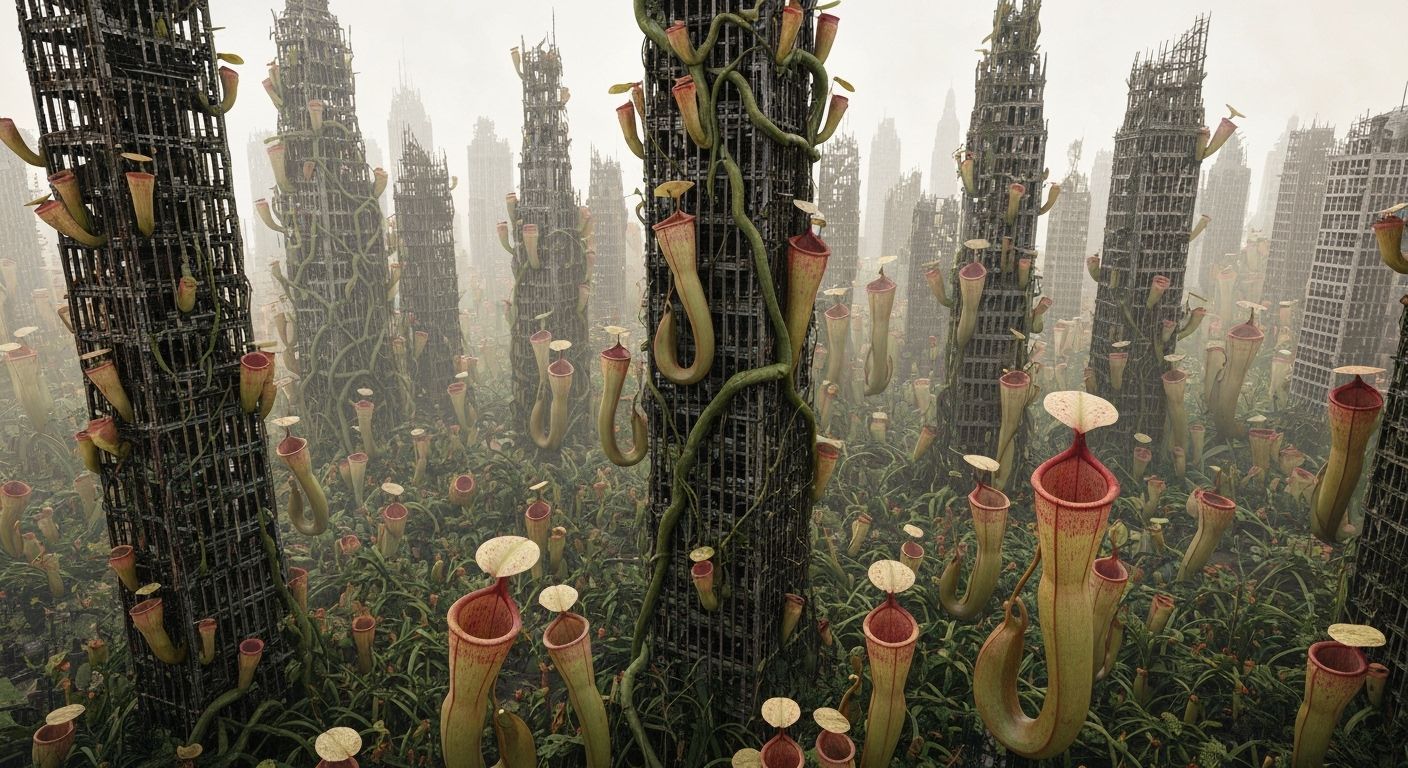 Vintage City Overgrown with Carnivorous Plants