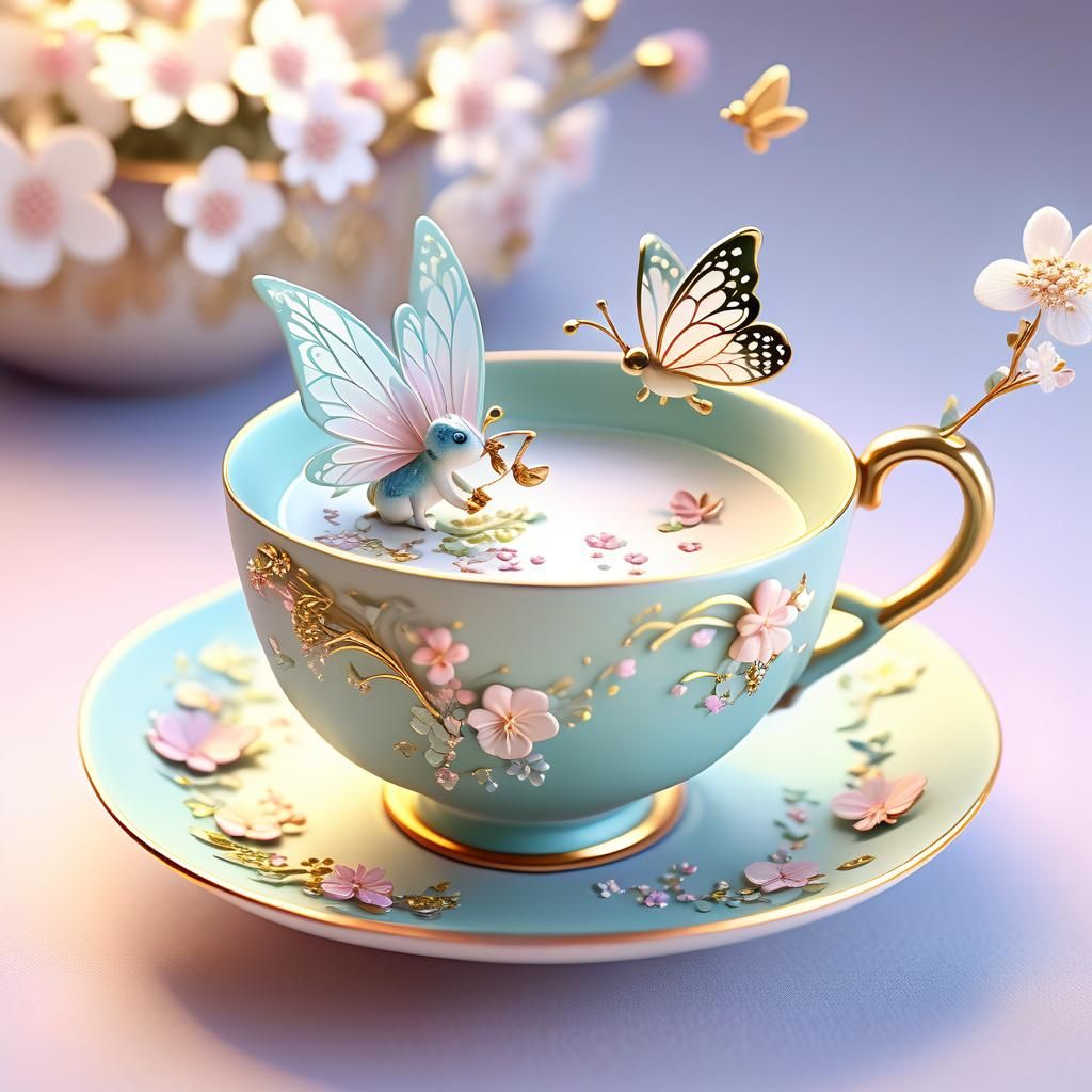 Whimsical Fairy World in Teacup: 3D Anime Art
