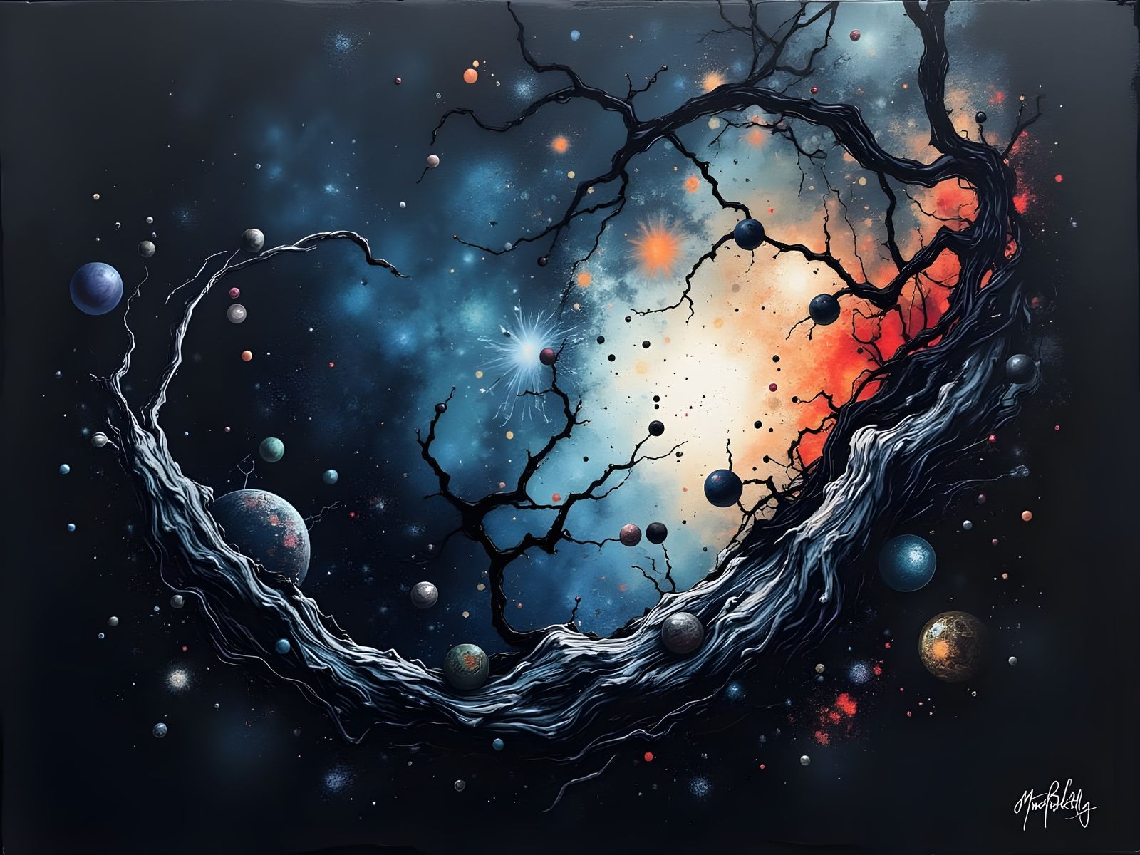 Cosmic Ballet of Nebulas and Galaxies in Oil Painting Style