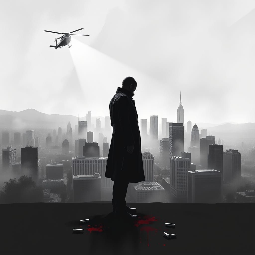 Lone Figure Confronts Turmoil in Gritty LA Cityscape