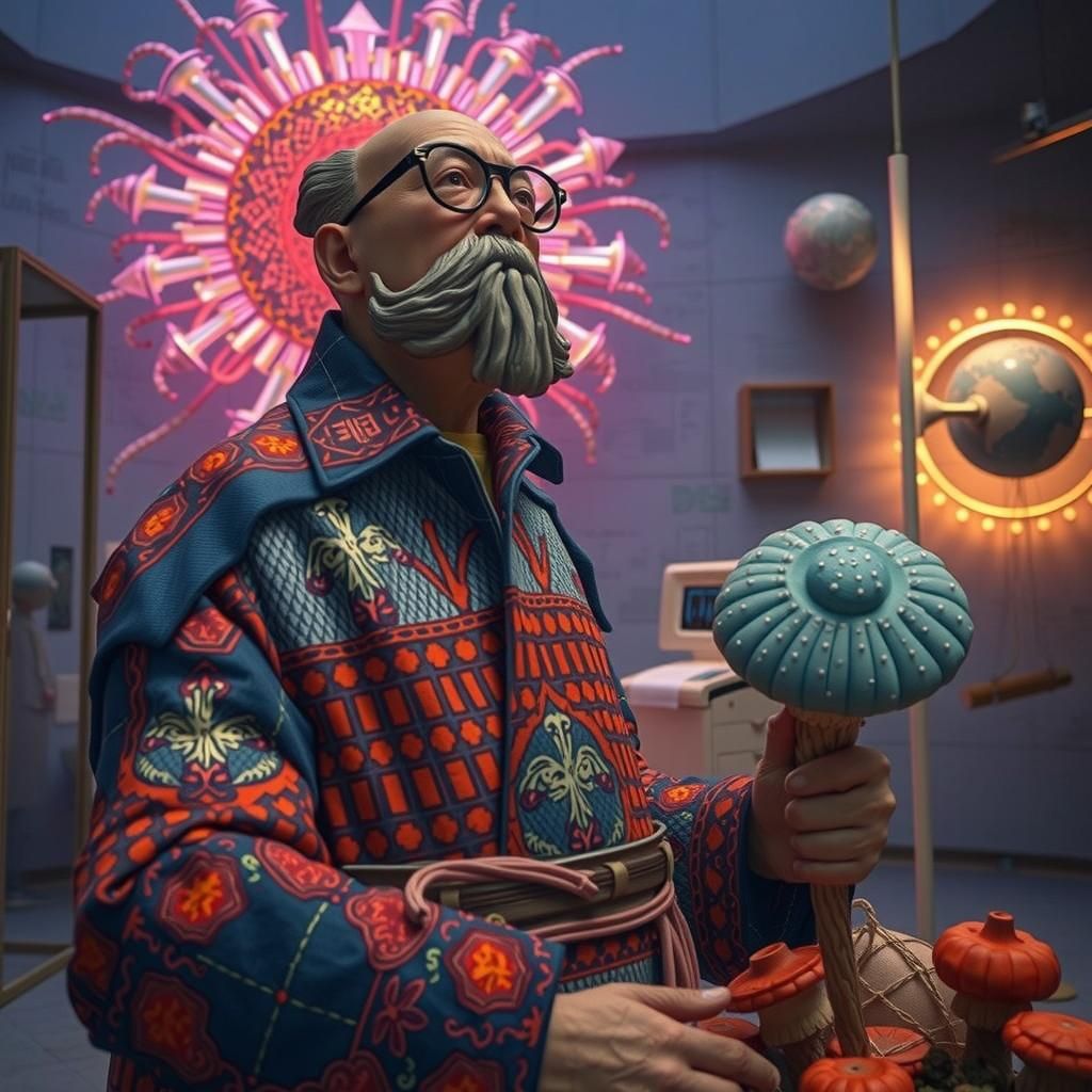 Porcelain Bureaucrats Counting Mushrooms in Dystopian Office