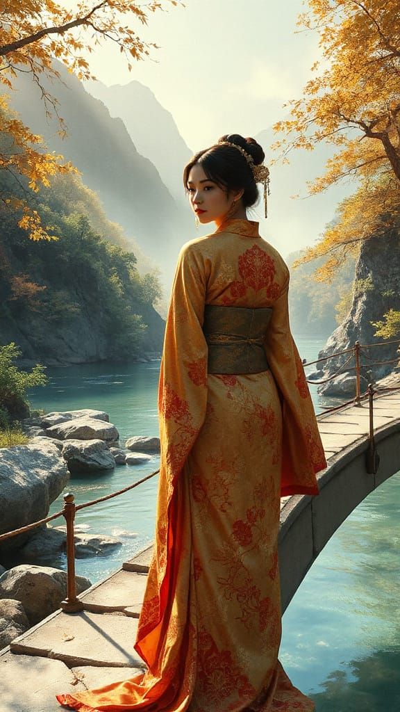 Elegant Japanese Beauty in Golden Splendor