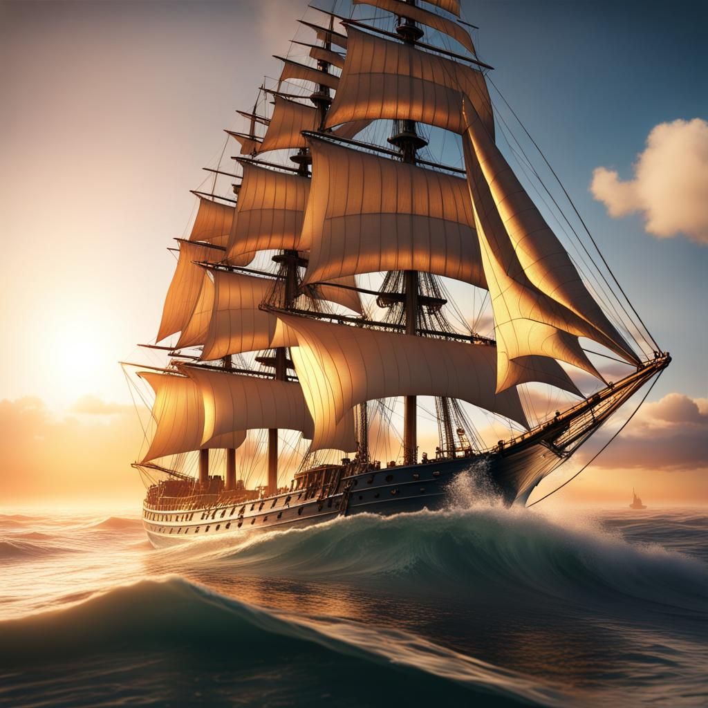 Clipper Ship at Dawn: Detailed Matte Painting