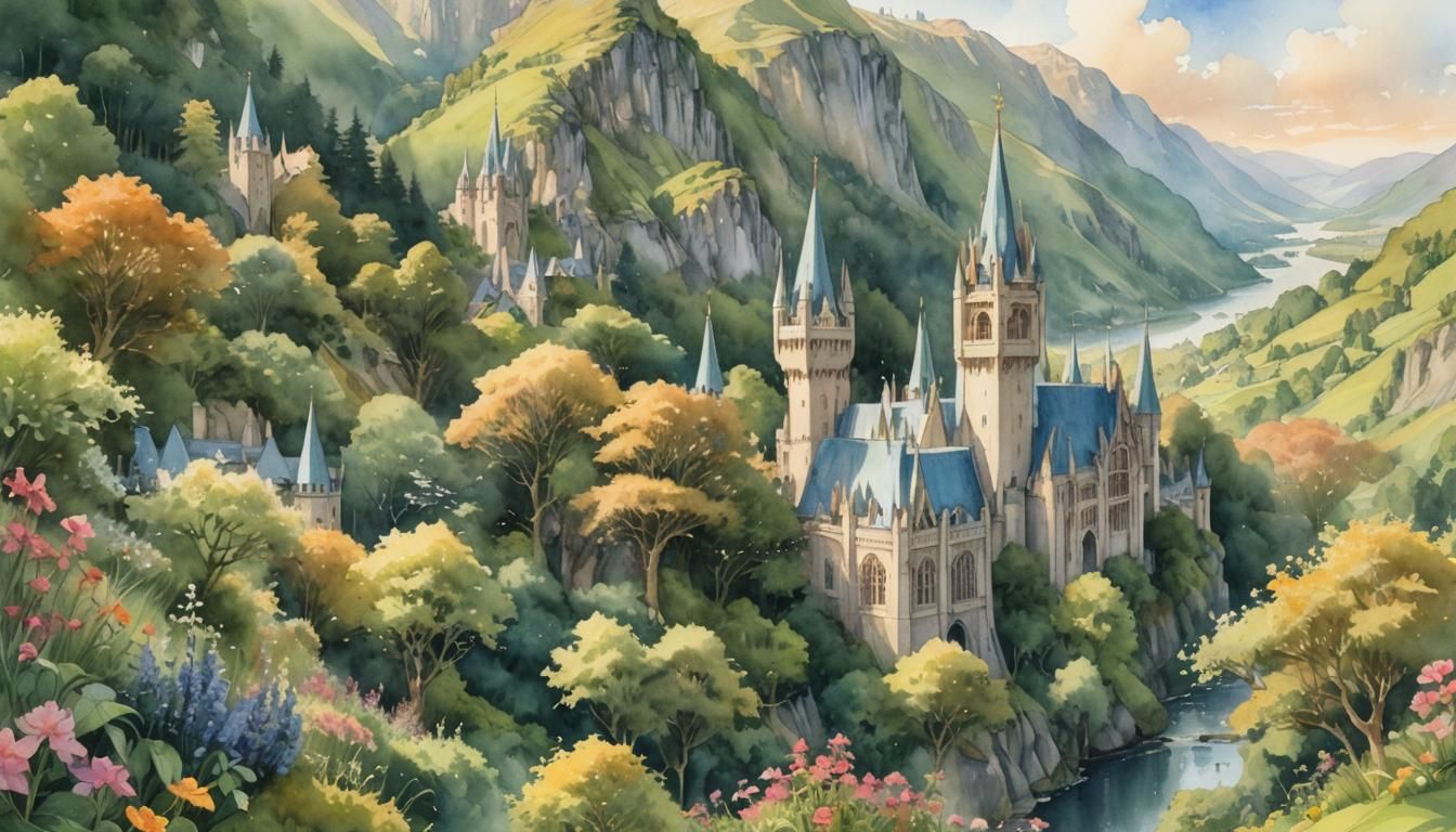Elven Spires of Rivendell in Watercolour